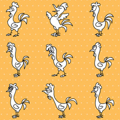 Wall Mural - Set of funny doodle roosters