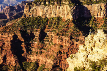 Sticker - GRAND CANYON - SEP 28, 2013 - Early morning tourists watch the  light on eroded ridges above the Colorado River, North Rim, Grand Canyon National Park, Arizona