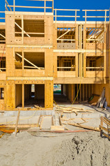 A new home under construction over blue sky in Vancouver, Canada.