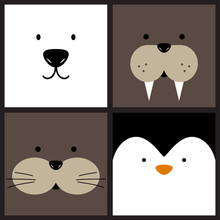 Vector Cute Cartoon Polar Bear, Walrus, Otter And Penguin