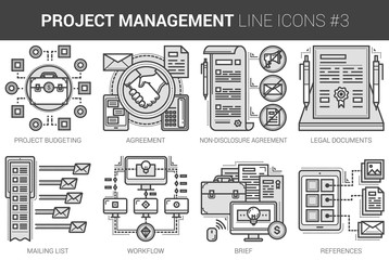 Wall Mural - Project management line icon set.