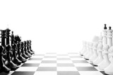 Fototapeta Przestrzenne - Two chess teams one in front of other on the chessboard. Isolated over white background