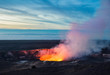Fire and steam erupting from Kilauea Crate, Hawaii Volcanoes National Park, Big Island of Hawaii