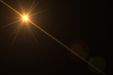 Wall Mural - abstract lens flare yellow light over black background