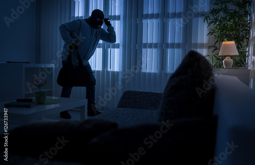 Cuadros en Lienzo burglary or thief breaking into a home at night through a back d