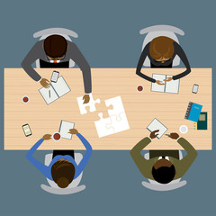 Teamwork, brainstorming, startup. Flat vector illustration