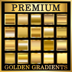 Wall Mural - gold texture square patterns in frame set. light realistic, shiny, metallic golden gradient template