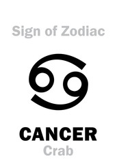 astrology alphabet: sign of zodiac cancer (the crab). hieroglyphics character sign (single symbol).