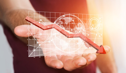 Aufkleber - Businessman holding digital charts bars and red arrow