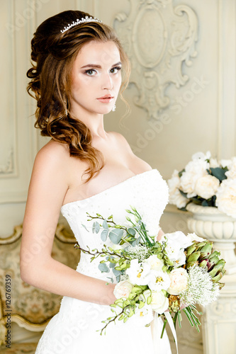 Gorgeous Bride In Luxury Wedding Dress Bride Perfect Make Up