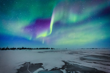aurora borealis over a frozen lake