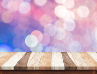 Aufkleber - Empty brown wood table top with abstract pink,puple pastel bokeh