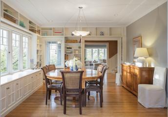 Dining room in luxury home with french doors