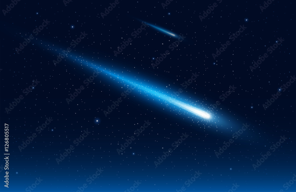 Comets in starry sky - obrazy, fototapety, plakaty 