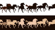 running horses herd - horizontally seamless vector border
