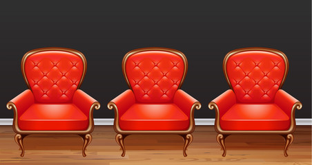 Wall Mural - Three red armchairs in room