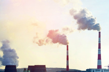 Smoking pipes of thermal power plant emitting carbon dioxide