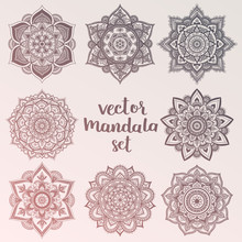 Mandala. Set Of Vector Circle Ornaments. Abstract Sacred Geometry. Boheamin Hipster Colors. Boho Mandala Collection.