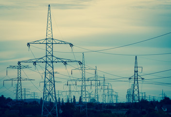 Industrial landscape - view of the electric poles.