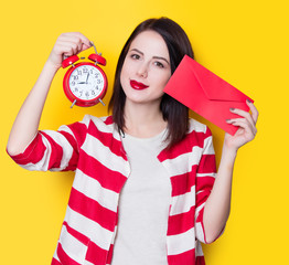 Wall Mural - girl with retro alarm clock