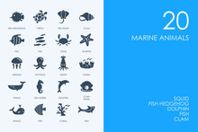 Set Of BLUE HAMSTER Library Marine Animals Icons