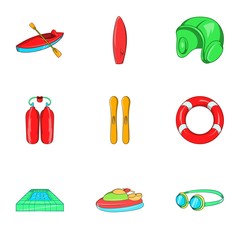 Wall Mural - Water exercise icons set. Cartoon illustration of 9 water exercise vector icons for web