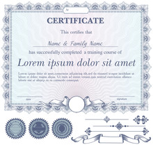 Vector Blue Certificate Or Coupon Template With Additional Design Elements