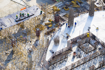 Construction site workers - aerial - Top View