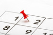 © Jne Valokuvaus - Pin on the date. The second day of the month is marked with a red thumbtack. Focus point on the red pin.