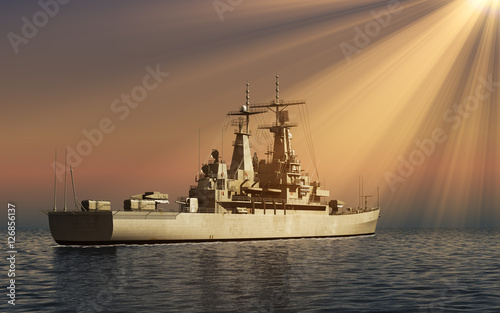 Modern Warship In Rays Of The Sun