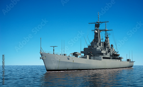 American Modern Warship In The Ocean