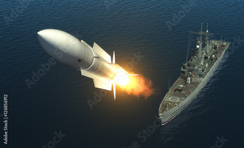 Missile Launch From A Warship On The High Seas