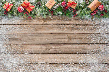 Wall Mural - christmas background with decorations and gift boxes