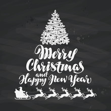 Christmas. Holiday Greetings Written On Black Chalkboard. Vector Illustration