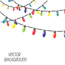 Christmas Lights Isolated On White Background. Vector Watercolor Illustration