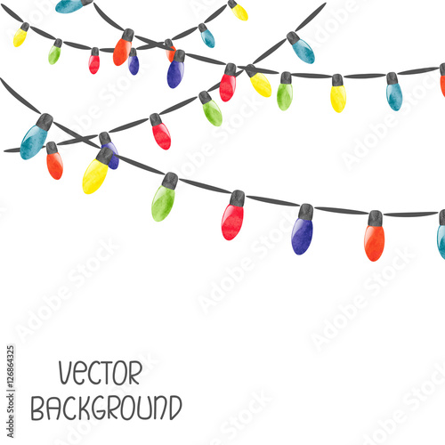 Christmas lights isolated on white background. Vector watercolor illustration