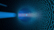 © Alexey Novikov - Particles moving through abstract blue tunnel made with zeros and ones. Computers, data transfer, digital technologies concepts. 3D rendering