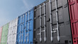 © Alexey Novikov - Colored cargo containers against blue sky, shallow focus. 3D rendering