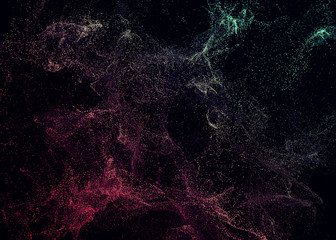 Poster - Abstract 3d rendering of chaotic particles. Flying cubes in empty space. Dynamic shape. Futuristic background. Poster design.