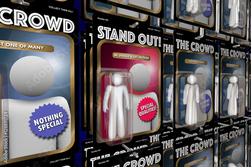 Fényképezés  Stand Out from Crowd Action Figure People Advantage 3d Illustrat