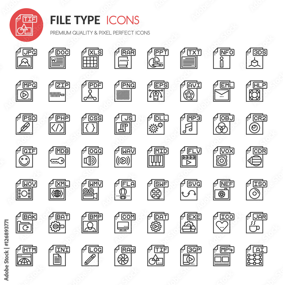 File Type Icons , Thin Line and Pixel Perfect Icons Stock Vector ...