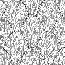 Black, White Seamless Pattern Of Decorative Eggs For Coloring Page.