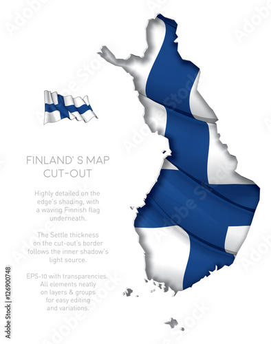 Fotomural Finland Map Cut-Out with Waving Flag