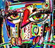 original abstract digital painting artwork of doodle owl