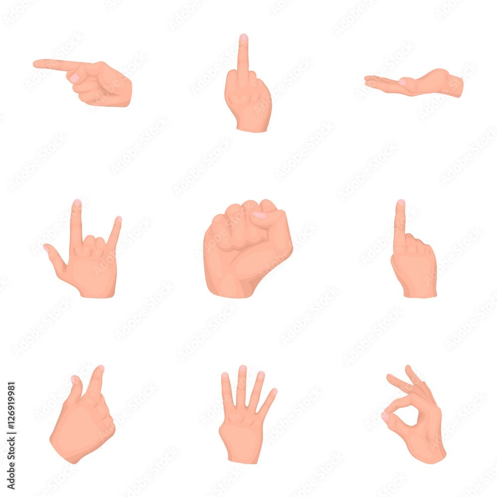 Hand gestures set icons in cartoon style. Big collection of hand ...