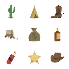 Wall Mural - Wild west set icons in cartoon style. Big collection of wild west vector symbol stock illustration