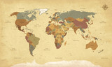 Textured vintage world map - English/US Labels - Vector CMYK