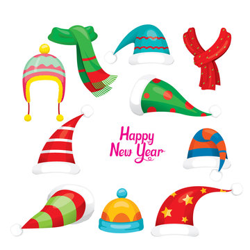 Santa Claus Red Hat Set, Christmas Clothes Elements, Xmas, Objects, Festive, Celebrations, Clothing
