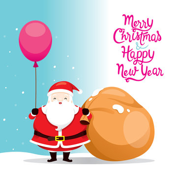 Santa Claus Holding Balloon And Big Sack, Christmas, Xmas, New Year, Objects, Festive, Celebrations