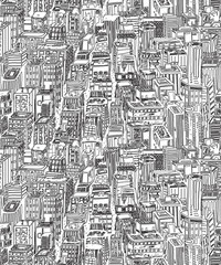 Hand drawn seamless pattern with big city New York. Vector vintage illustration with NYC architecture, skyscrapers, megapolis, buildings, downtown.